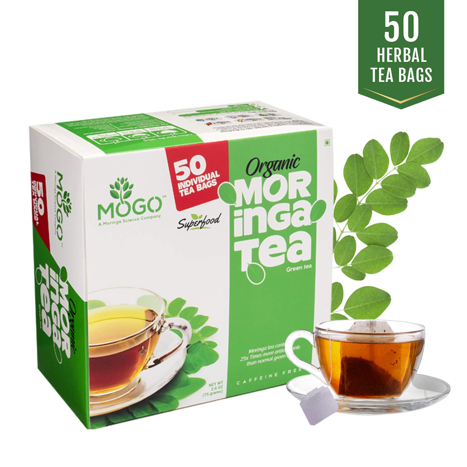 MOGO Organic Moringa Tea Bags - 50 Count