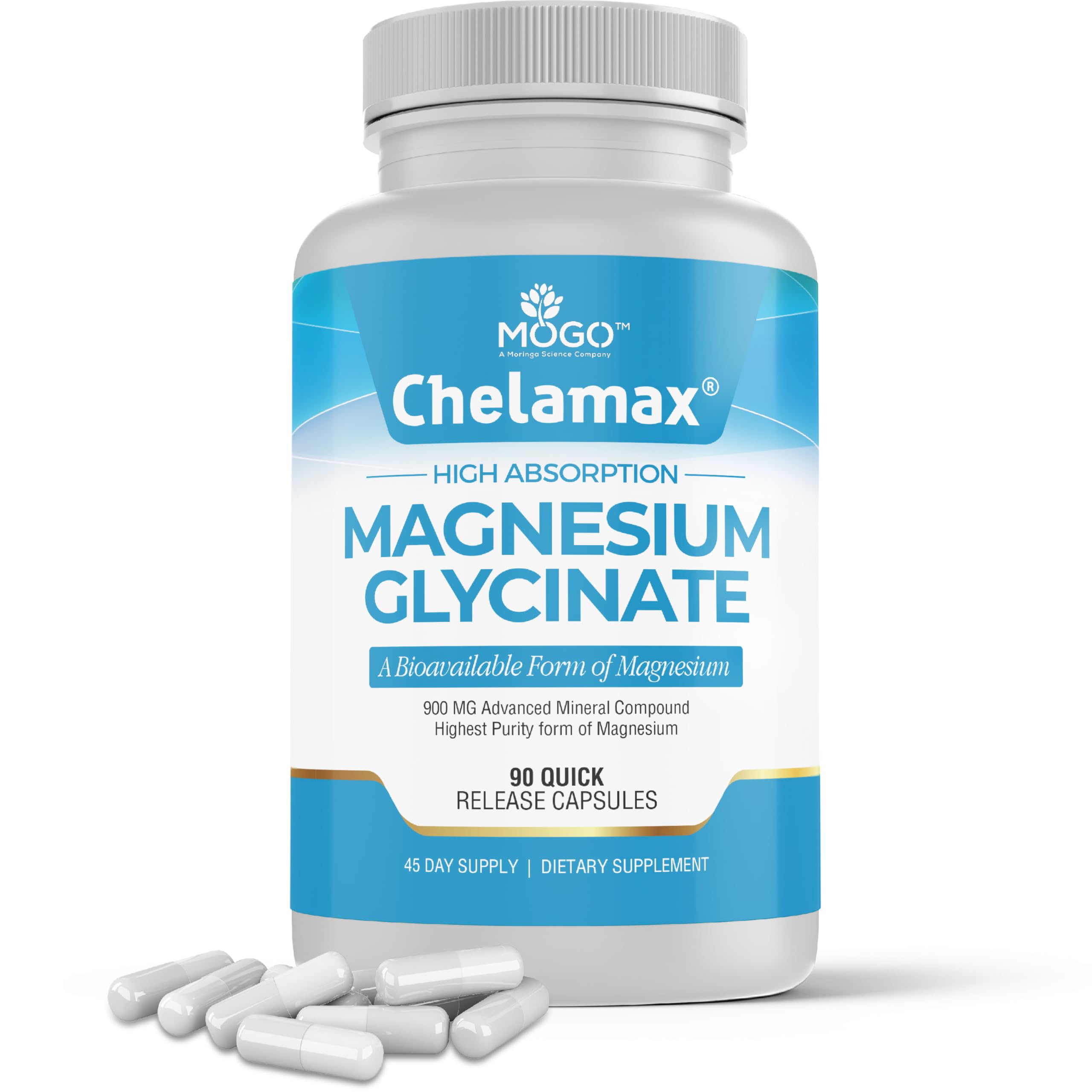 Chelamax Magnesium Glycinate 900mg Capsules.