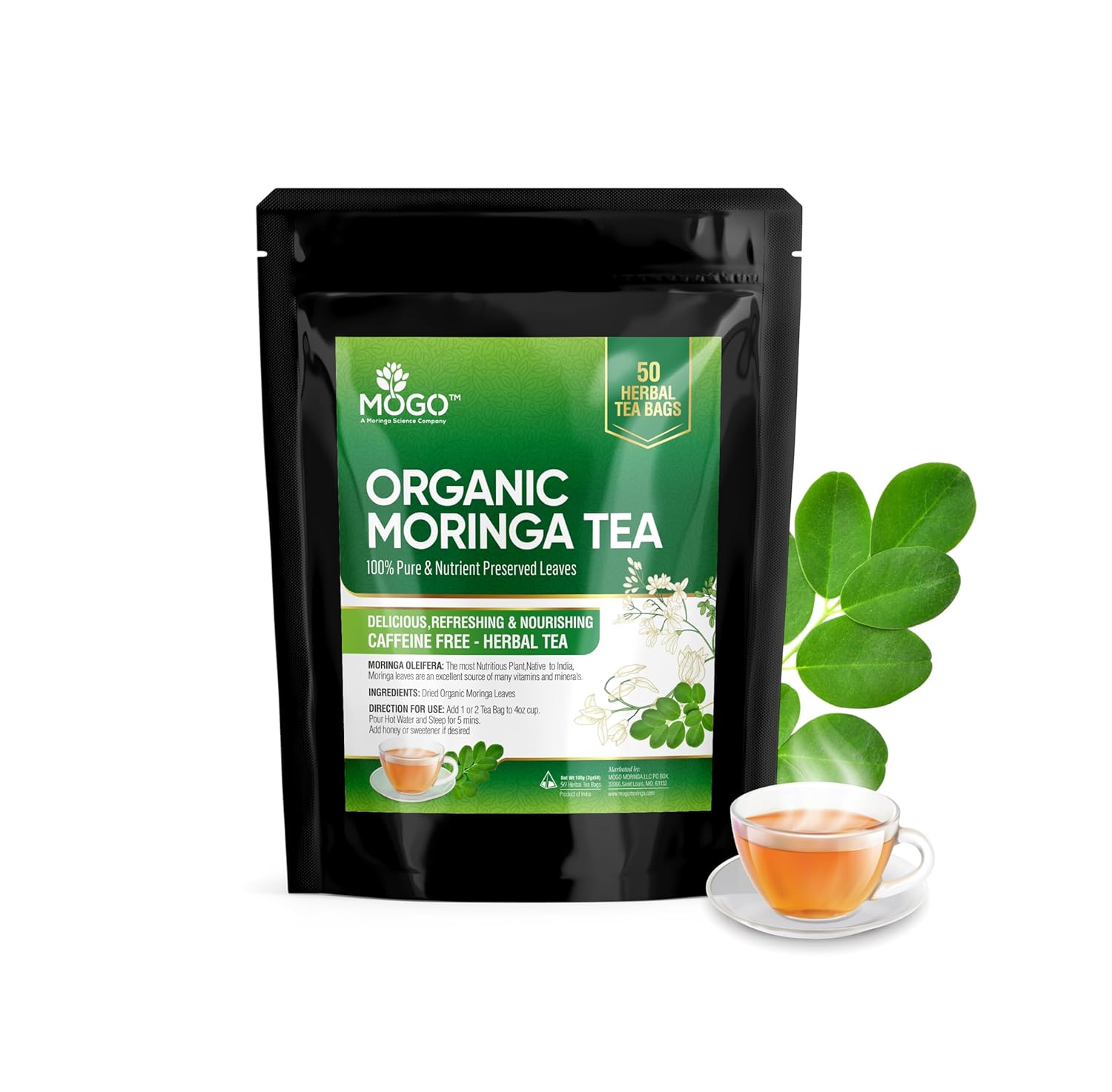 MOGO Organic Moringa Tea Bags - 50 Count