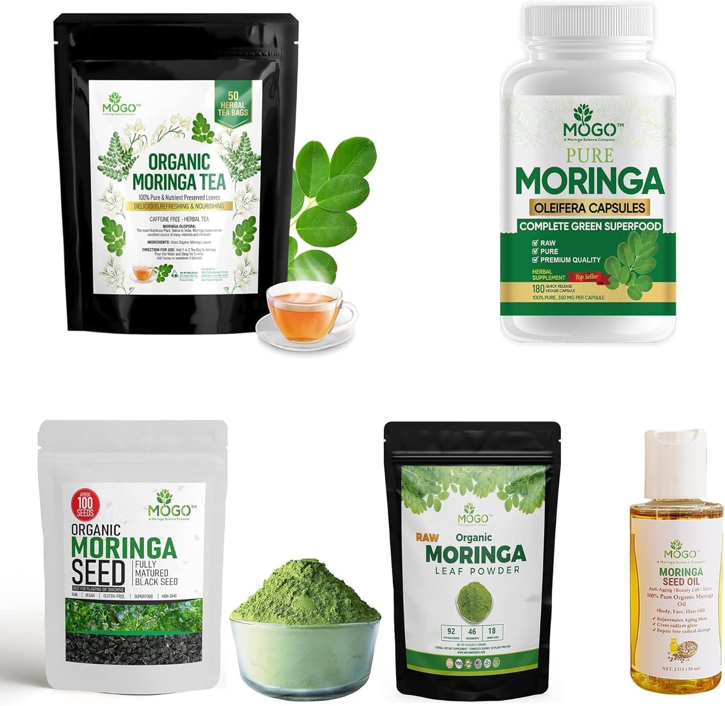 MOGO Organic Moringa Powder Capsules,180 Ct