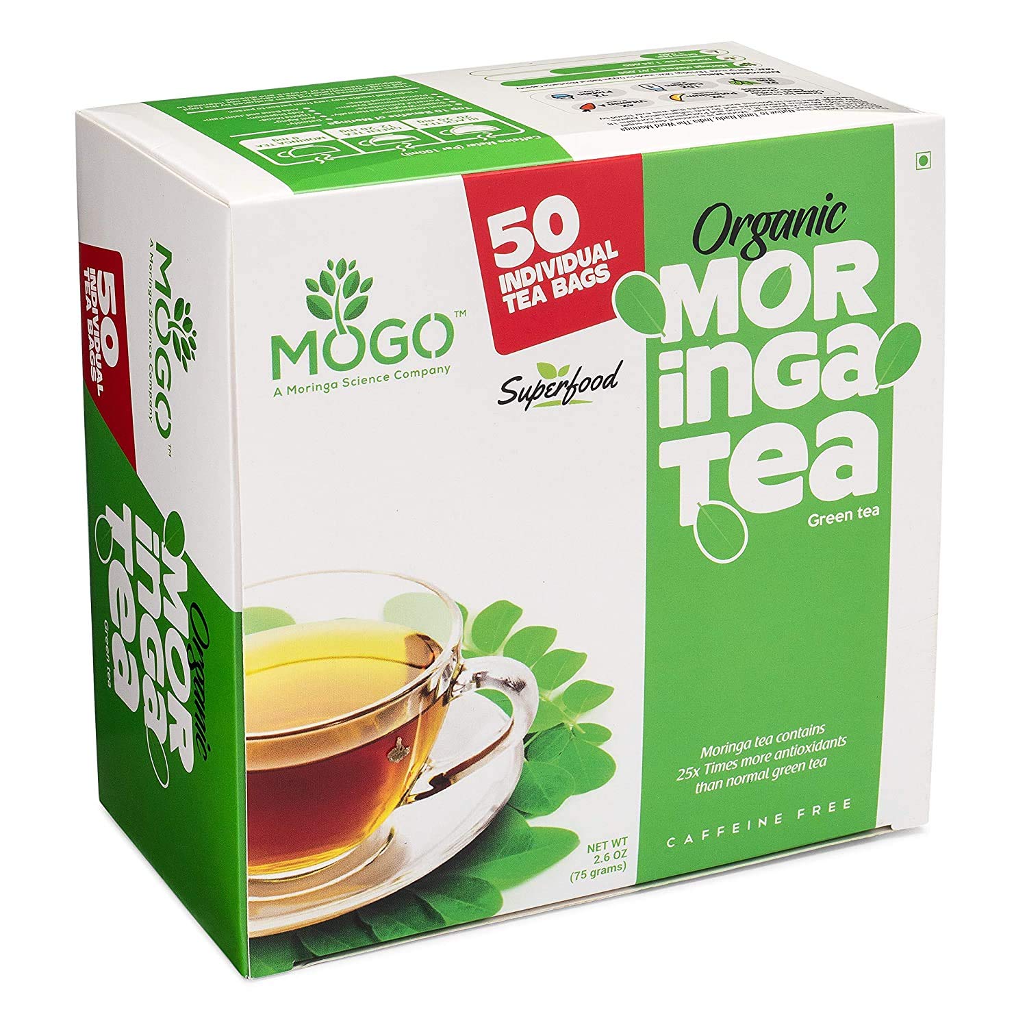 MOGO Organic Moringa Tea Bags - 50 Count