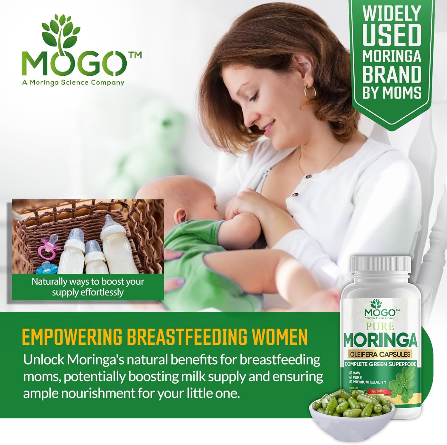 MOGO Organic Moringa Powder Capsules,180 Ct