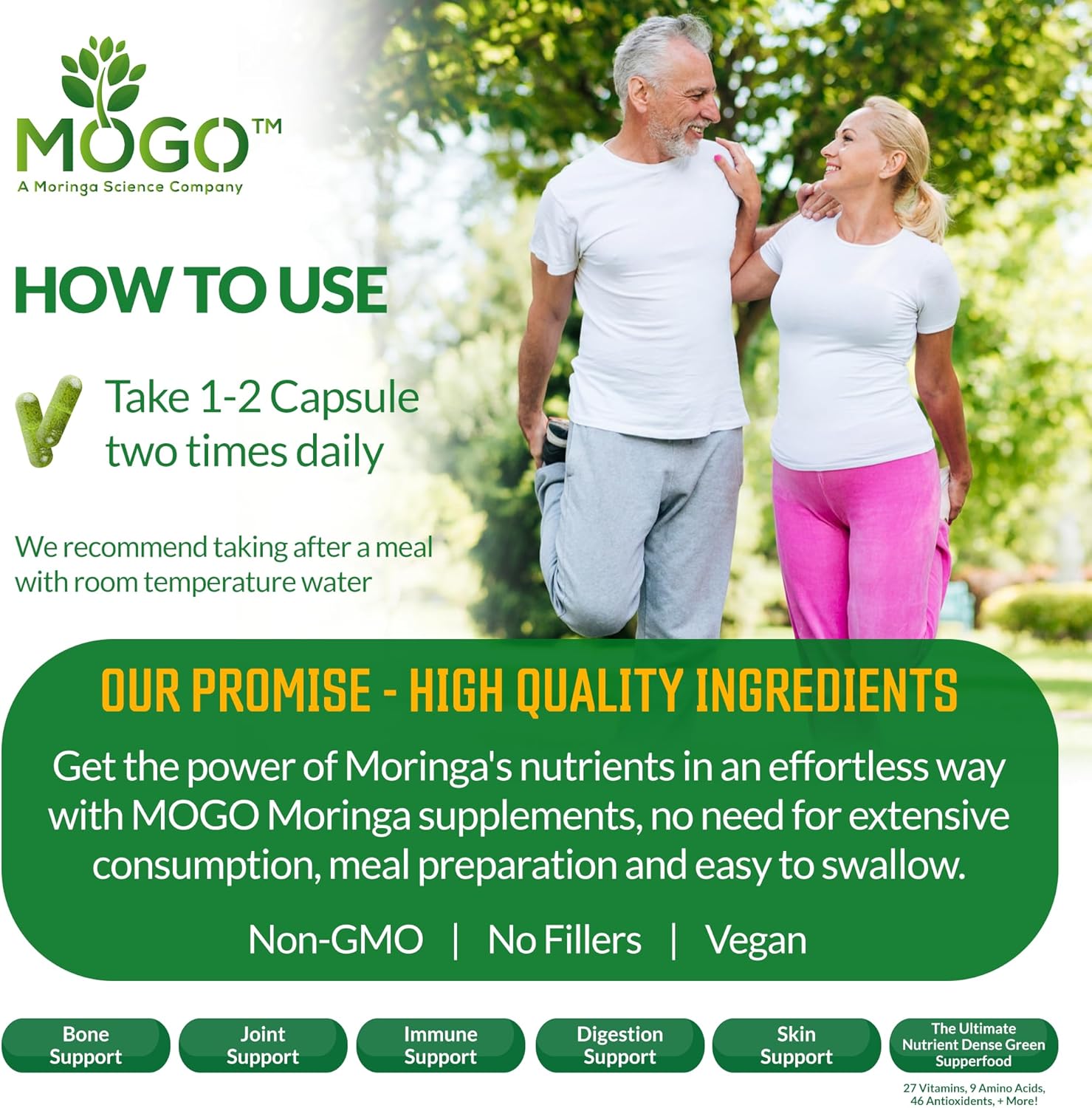 MOGO Organic Moringa Powder Capsules,180 Ct